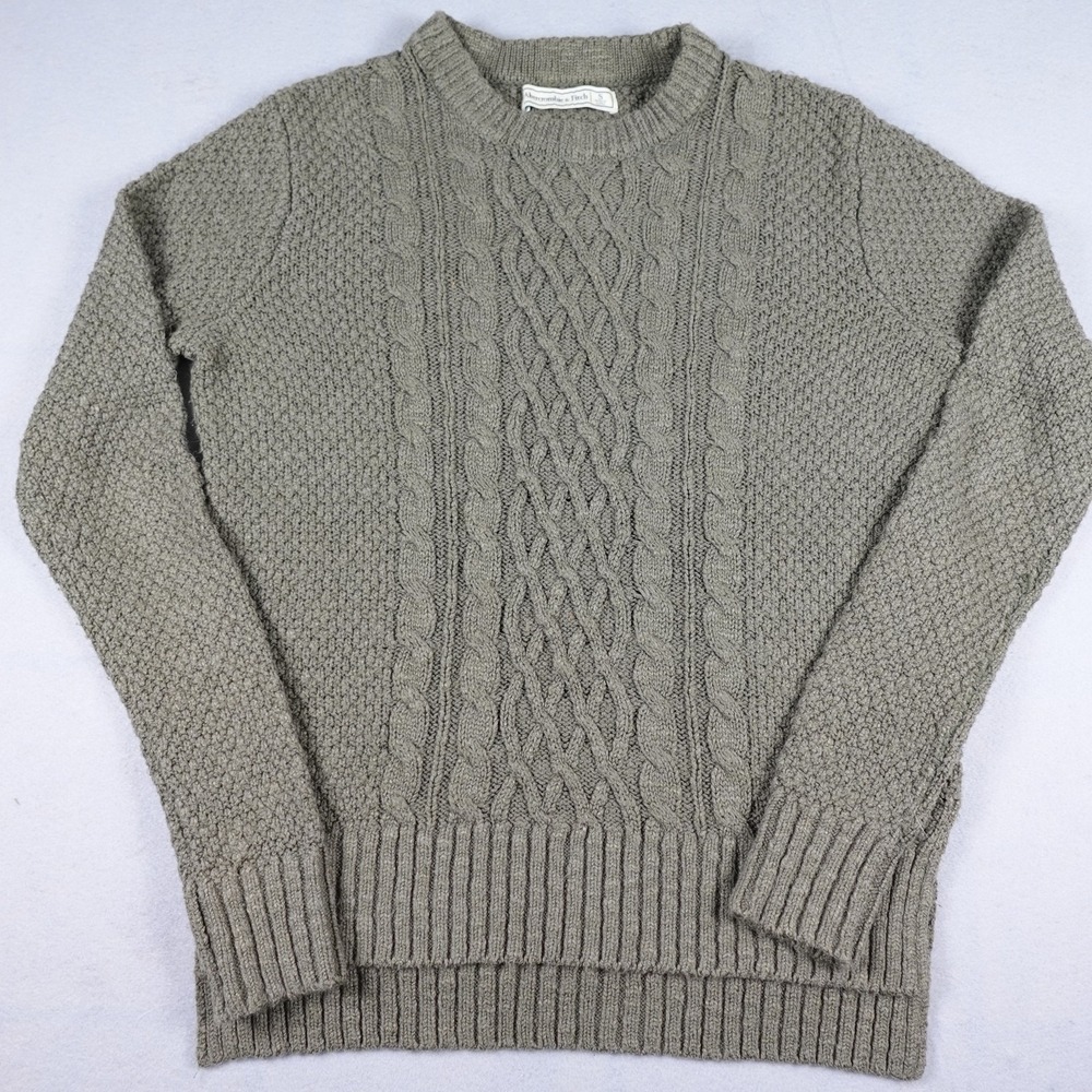 Abercrombie & Fitch Sweater Womens Small Green Cable Knit Crew Neck Pullover